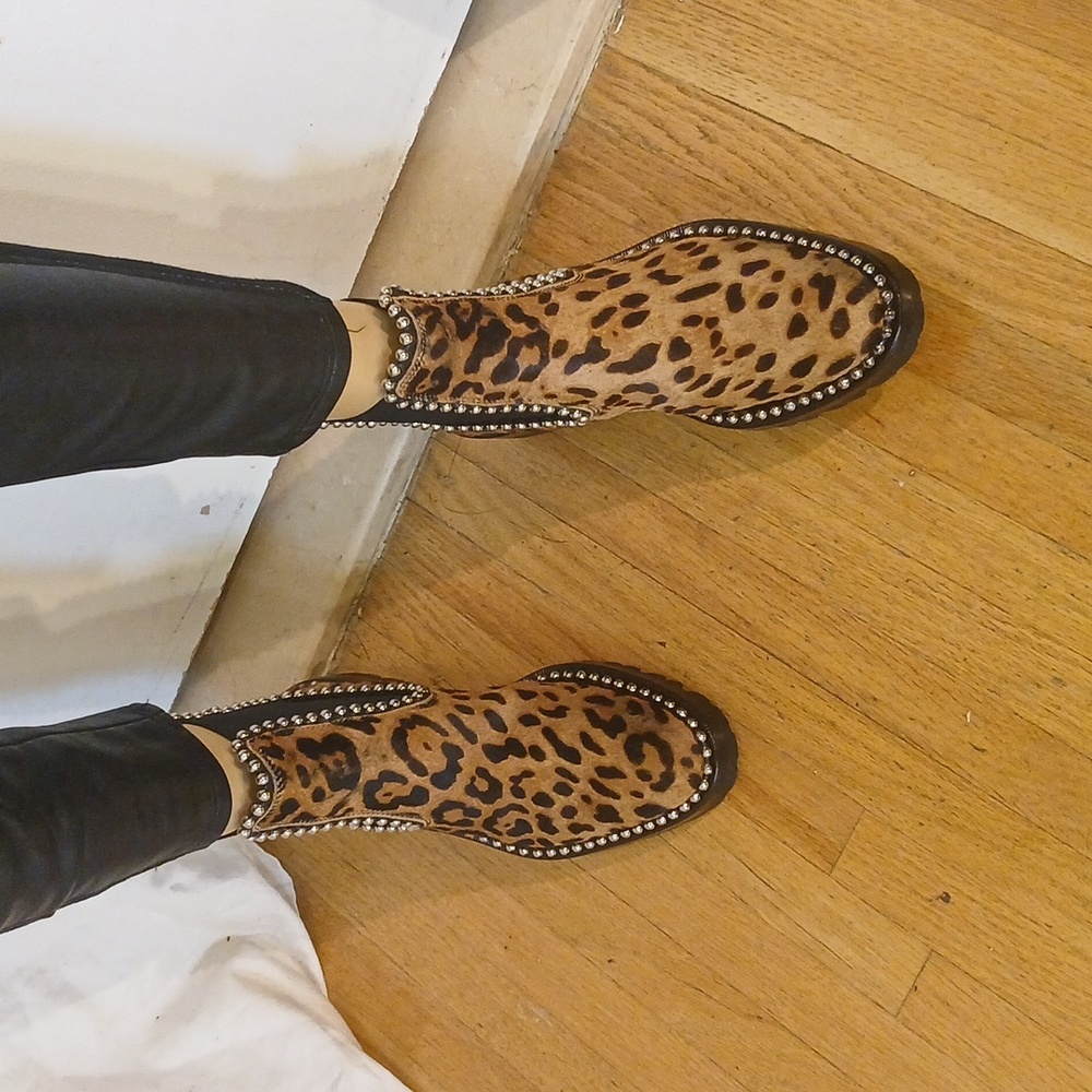 Stunning Alexander Wang Brown & Black Leapard Print Calf Fur Studded Booties - Picture 15 of 16